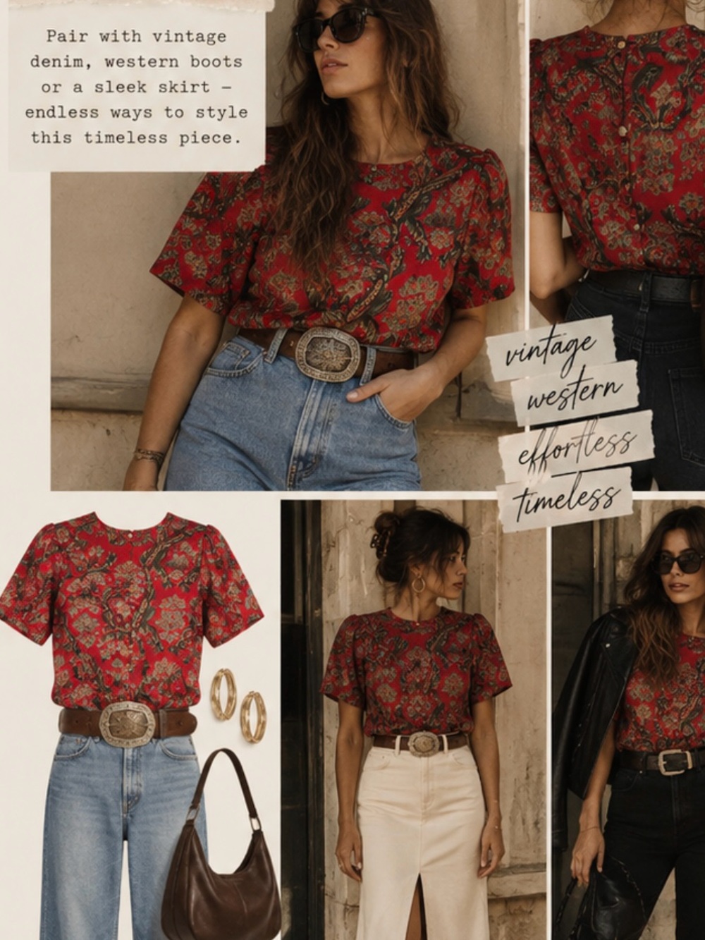Floral Paisley Red Short-Sleeve Women's Top